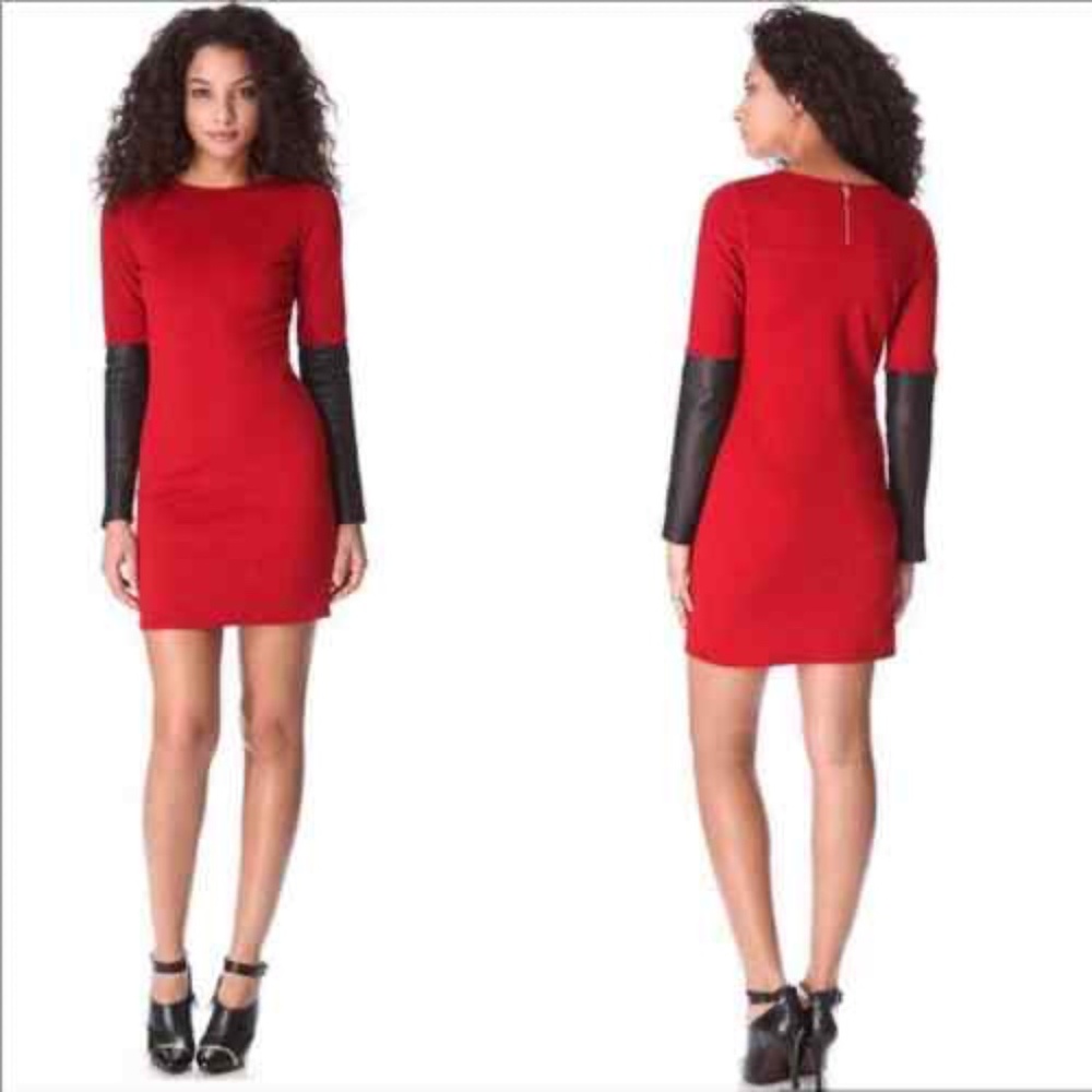 10 Crosby Derek Lam Venetian Red Mini Dress Leather Long Sleeves 6